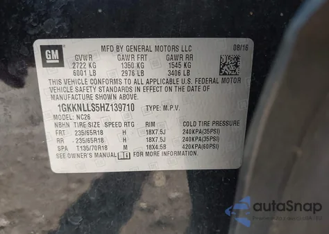 2017 GMC Acadia Sle-2 z USA, uszkodzony, nr VIN 1GKKNLLS5HZ139710